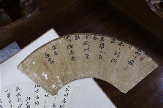 Three Chinese hand painted fan painting/calligraphy